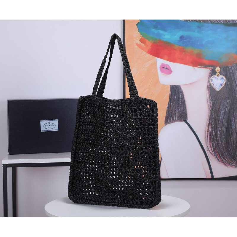 Pra*a raffia tote bag black