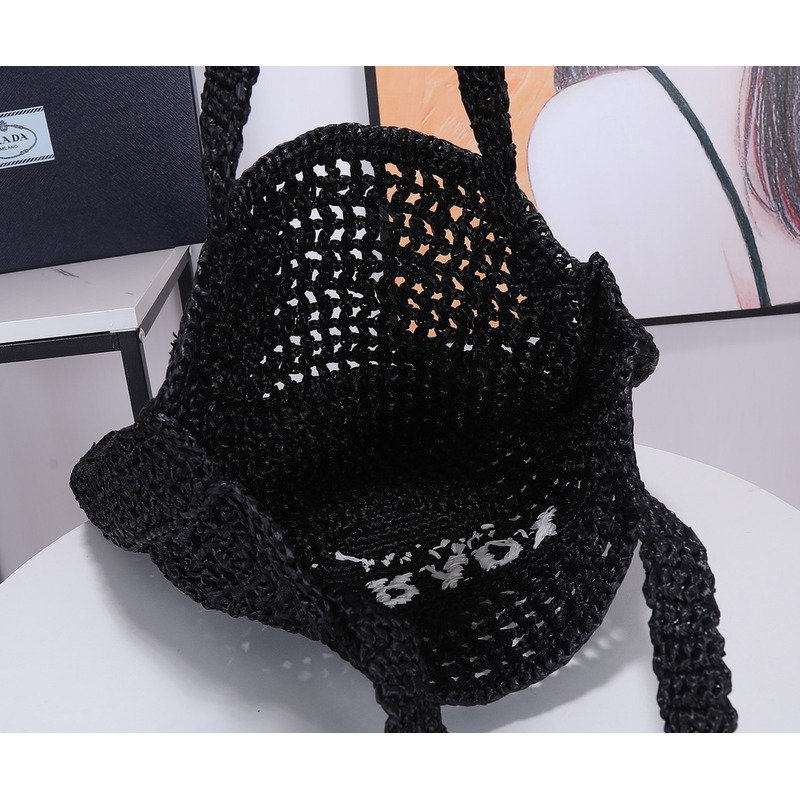 Pra*a raffia tote bag black