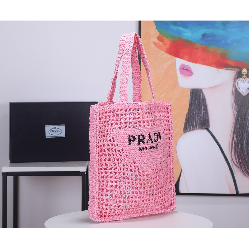 Pra*a raffia tote bag petal pink