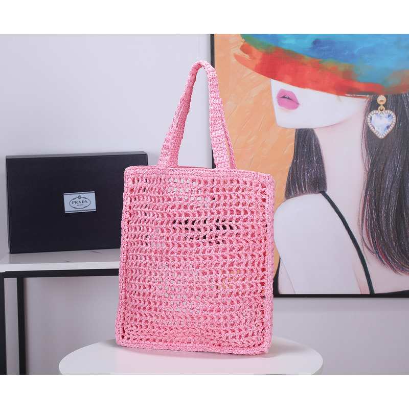 Pra*a raffia tote bag petal pink