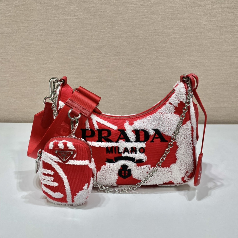 Pra*a re-edition 2006 embroidered drill shoulder bag