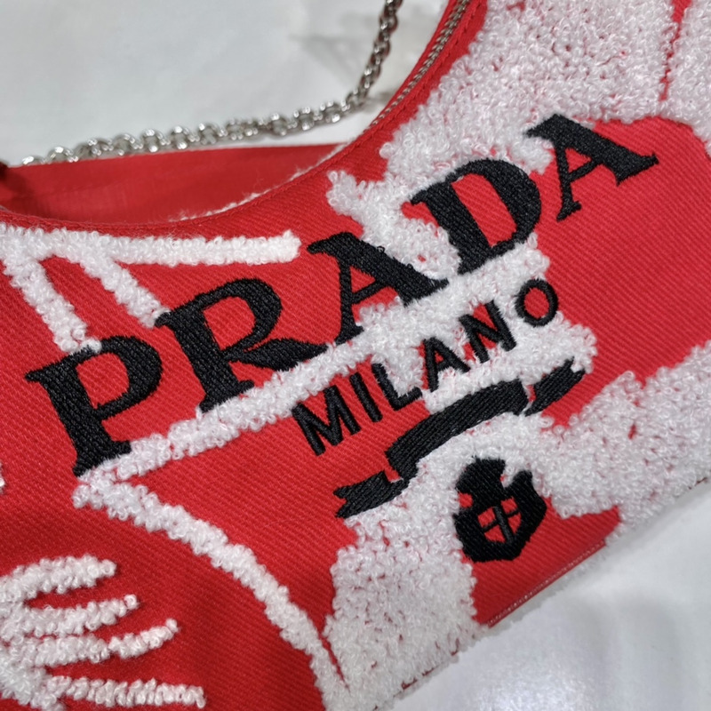 Pra*a re-edition 2006 embroidered drill shoulder bag