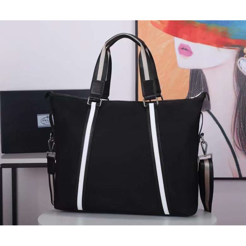 Pra*a tessuto vitello document bag black