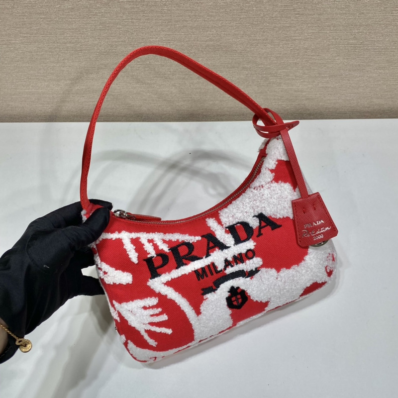 Pra*a re-edition 2000 embroidered drill mini bag red