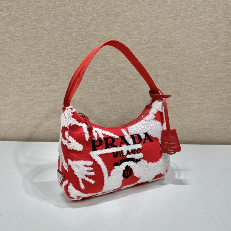 Pra*a re-edition 2000 embroidered drill mini bag red