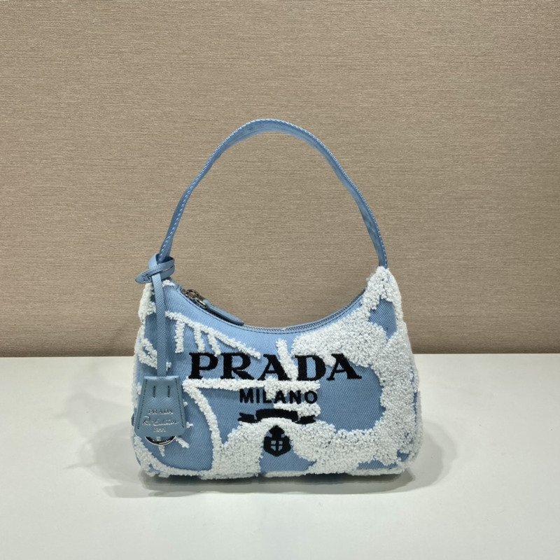 Pra*a re-edition 2000 embroidered drill mini bag sky blue