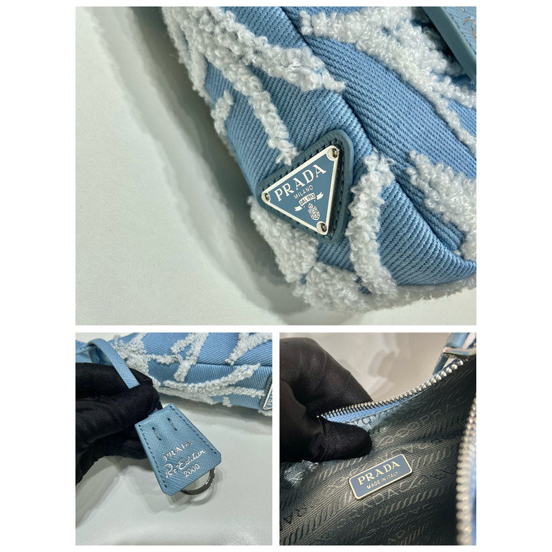 Pra*a re-edition 2000 embroidered drill mini bag sky blue