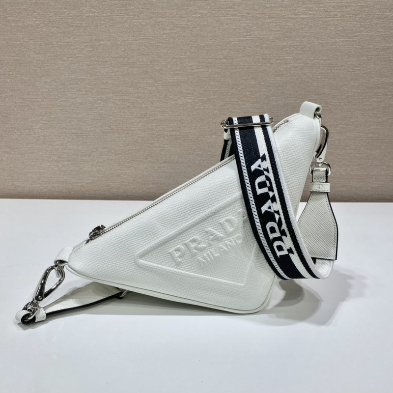 Pra*a triangle leather pouch in white