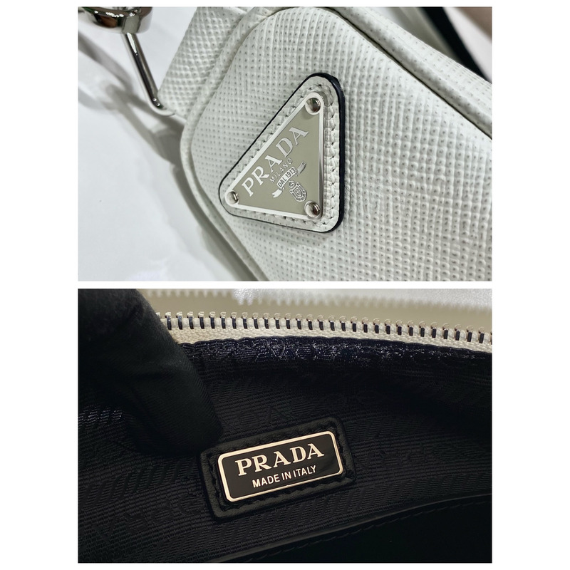 Pra*a triangle leather pouch in white