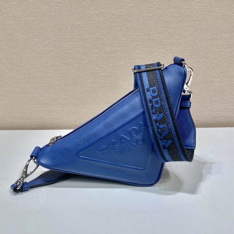 Pra*a triangle leather pouch in blue