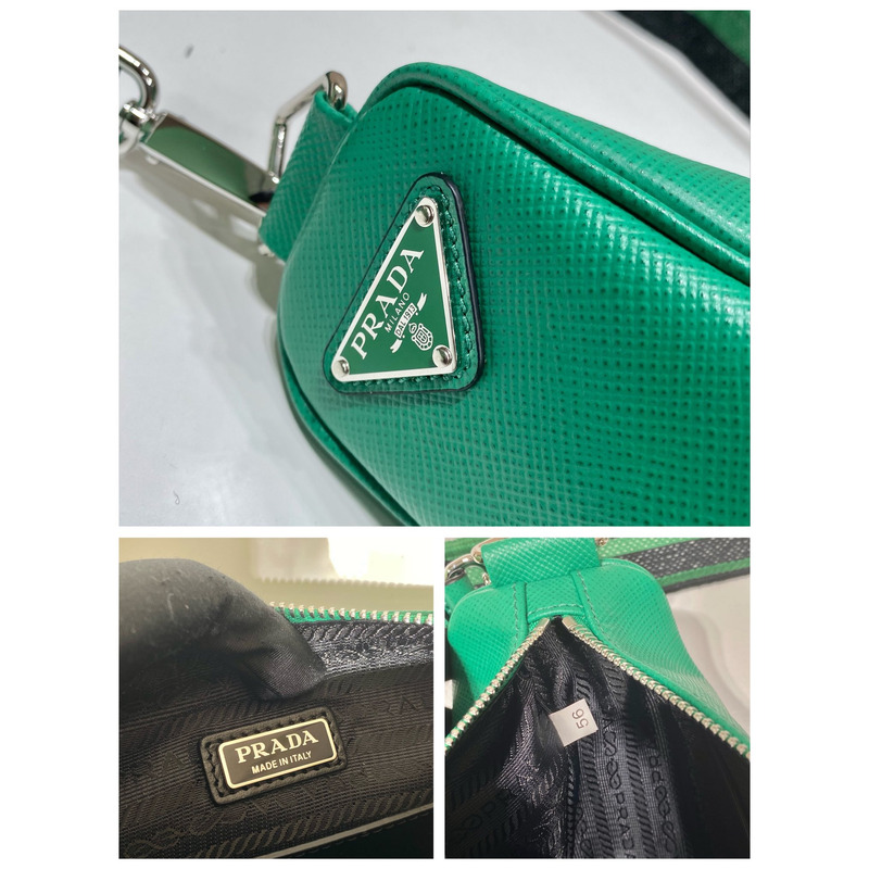 Pra*a triangle leather pouch in green