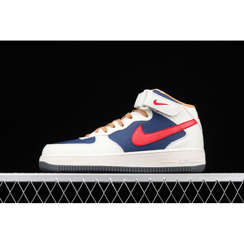 Nike Air Force 1 07 Mid Beige Dark Blue University Red