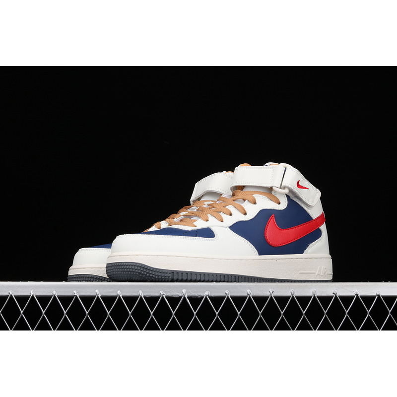 Nike Air Force 1 07 Mid Beige Dark Blue University Red