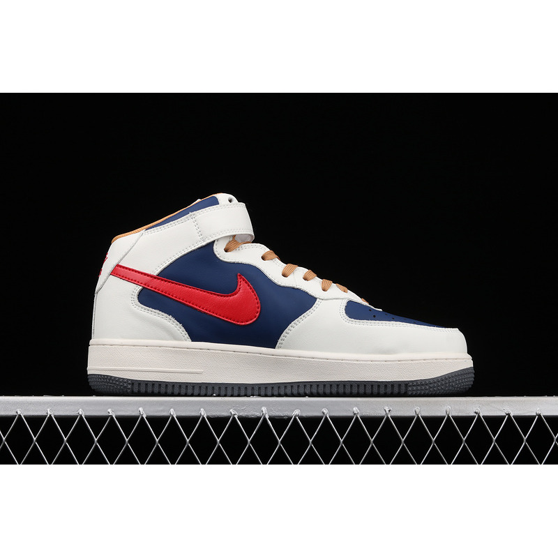 Nike Air Force 1 07 Mid Beige Dark Blue University Red