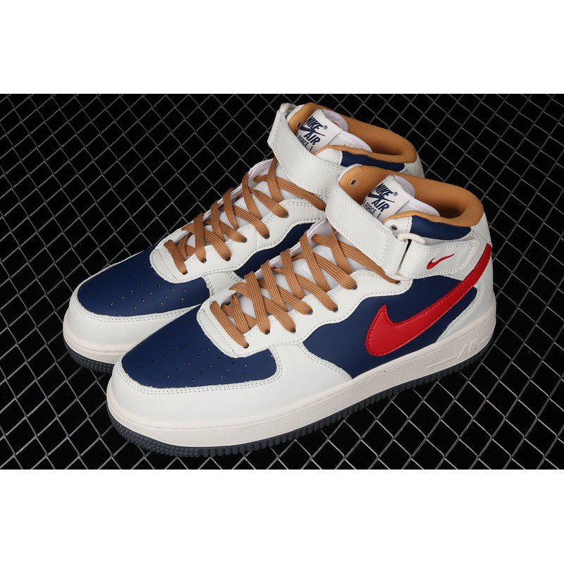 Nike Air Force 1 07 Mid Beige Dark Blue University Red