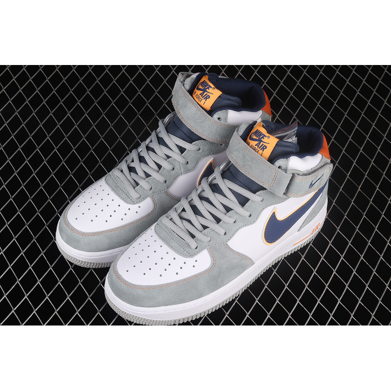 Nike Air Force 107 Low White Cool Grey Navy Blue Orange