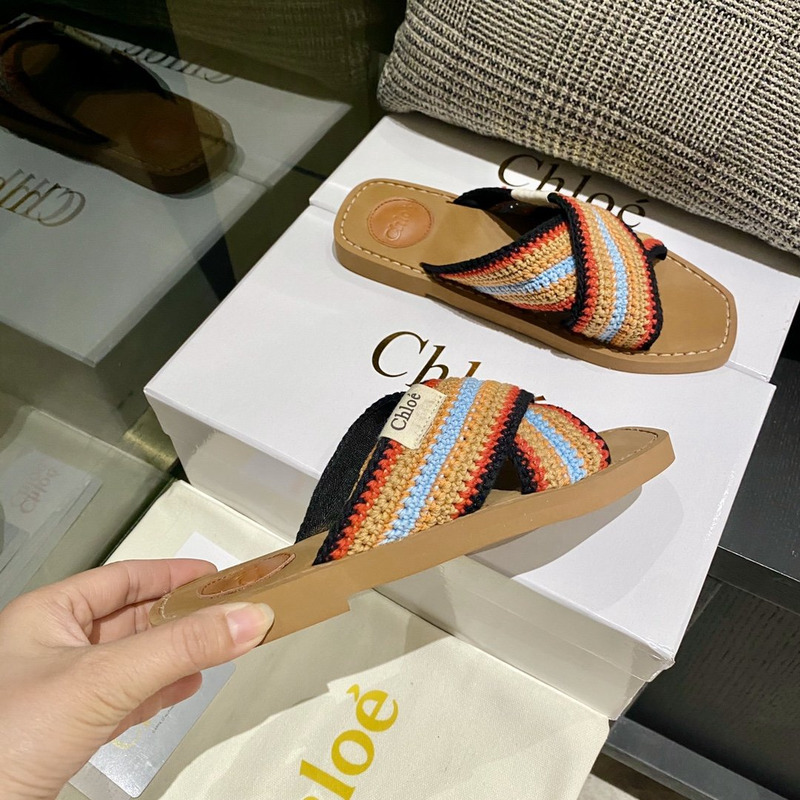 Chloe Woody striped crochet slides in Multicolor