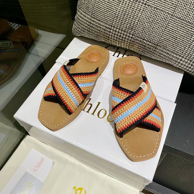 Chloe Woody striped crochet slides in Multicolor