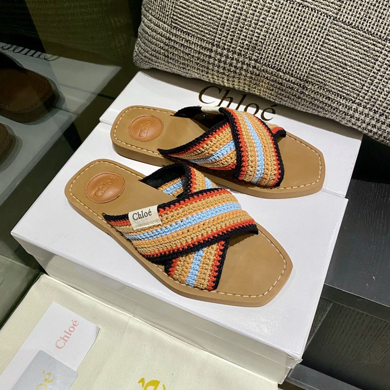 Chloe Woody striped crochet slides in Multicolor