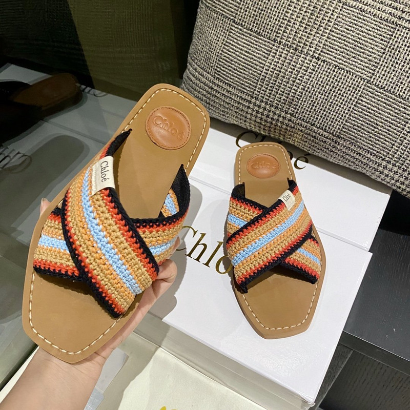 Chloe Woody striped crochet slides in Multicolor