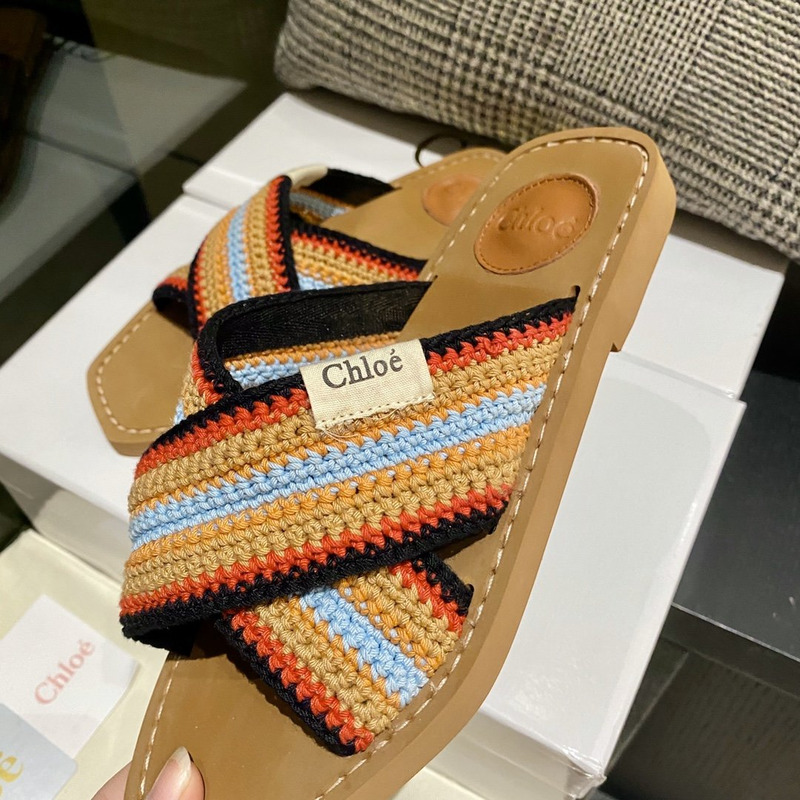 Chloe Woody striped crochet slides in Multicolor