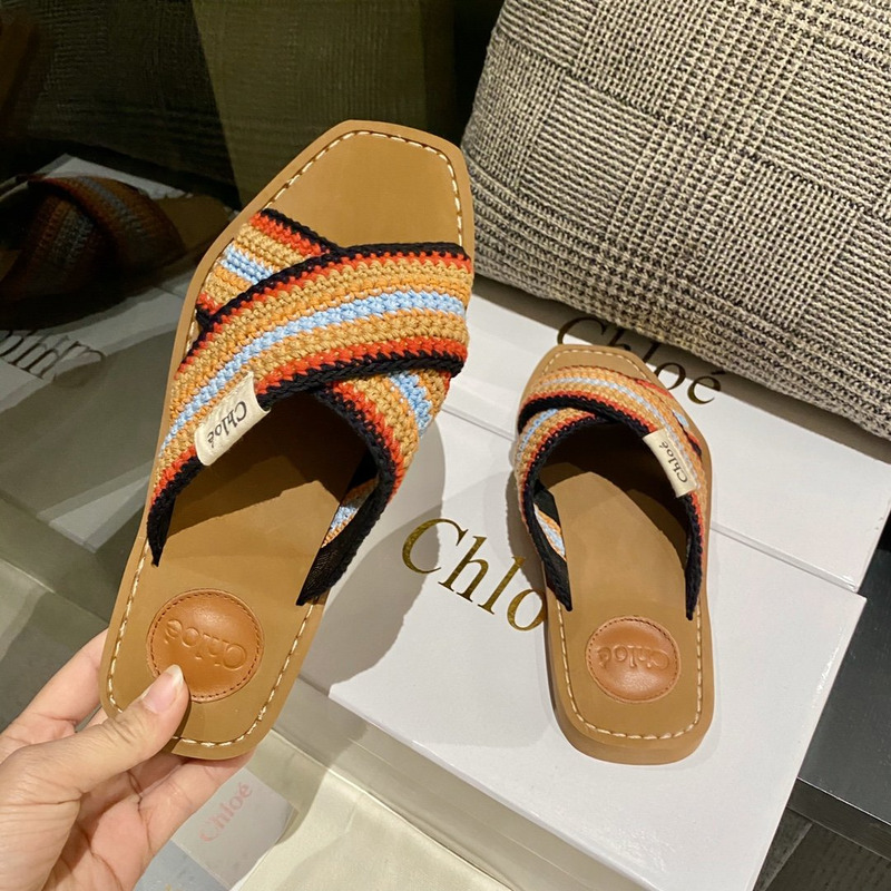 Chloe Woody striped crochet slides in Multicolor