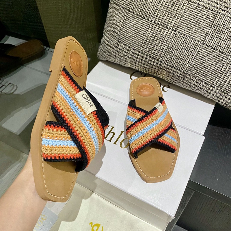 Chloe Woody striped crochet slides in Multicolor