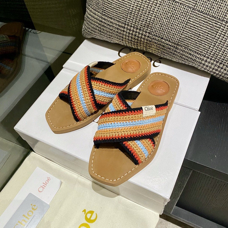 Chloe Woody striped crochet slides in Multicolor