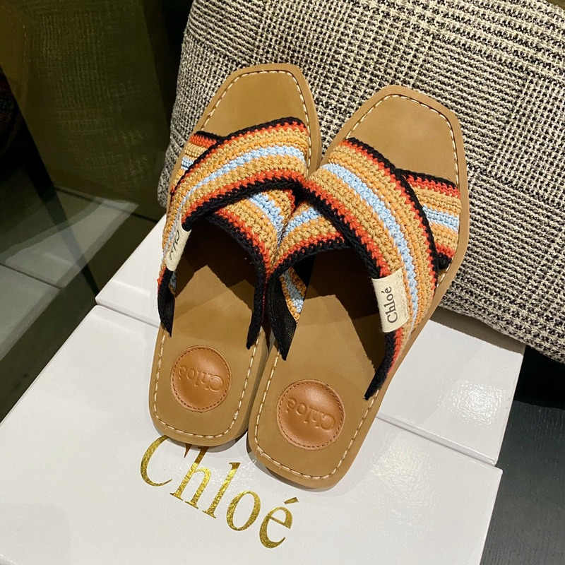 Chloe Woody striped crochet slides in Multicolor