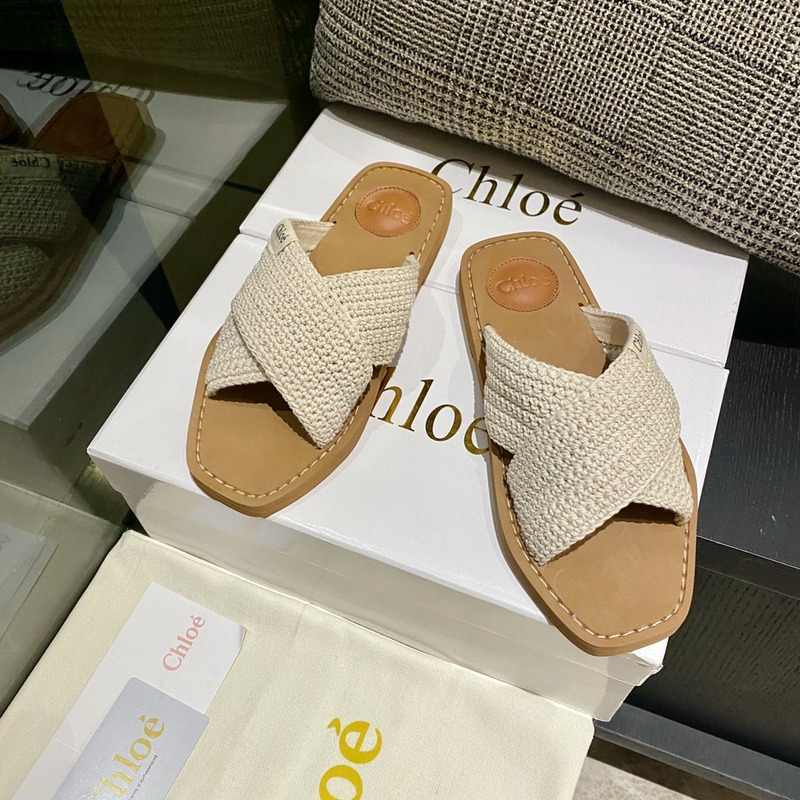 Chloe Woody Flat Mule in Beige