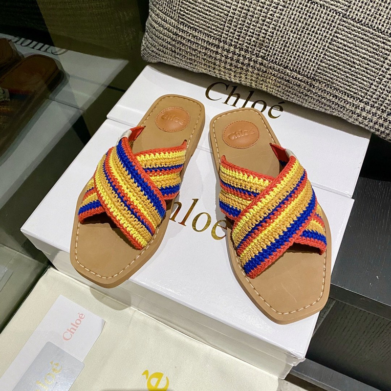 Chloe Woody striped crochet slides in Multicolor