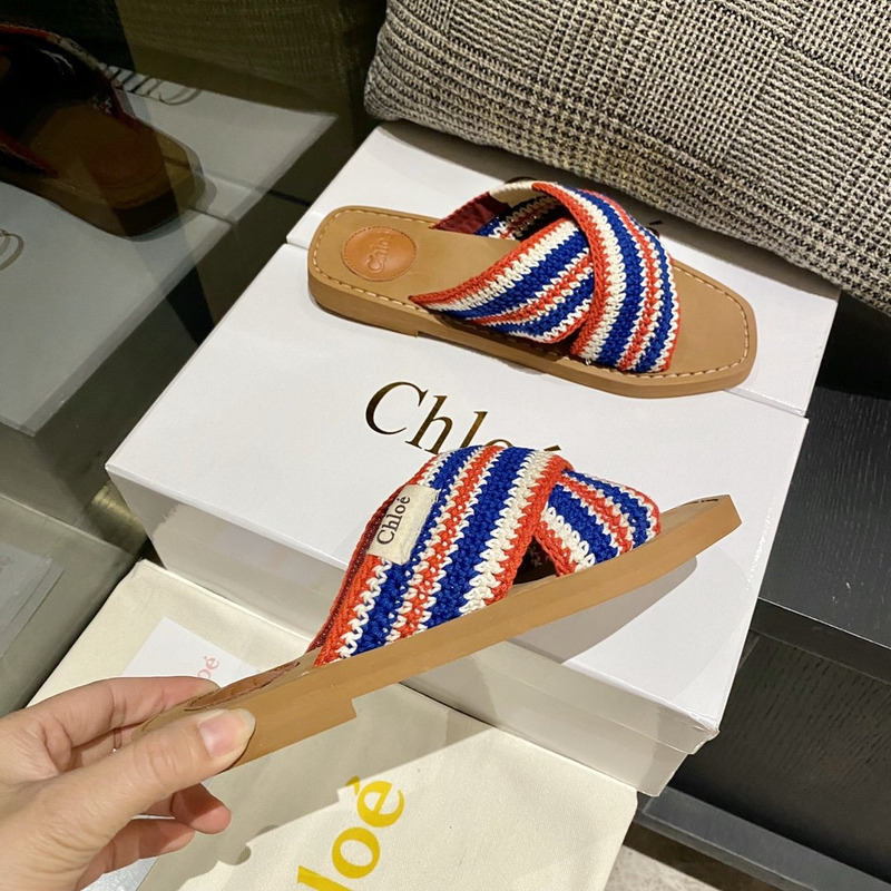 Chloe Woody striped crochet slides in Multicolor