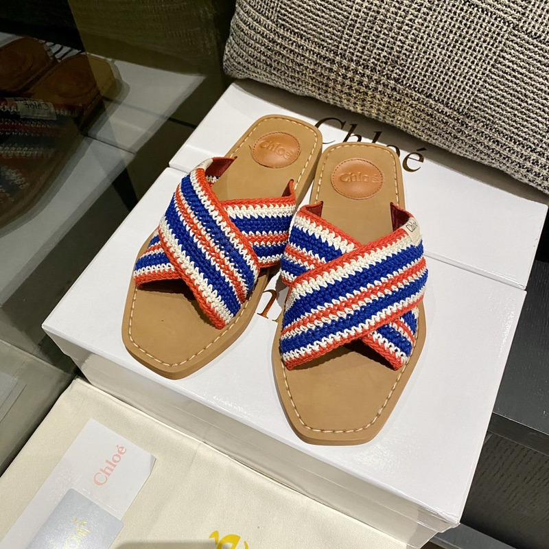 Chloe Woody striped crochet slides in Multicolor