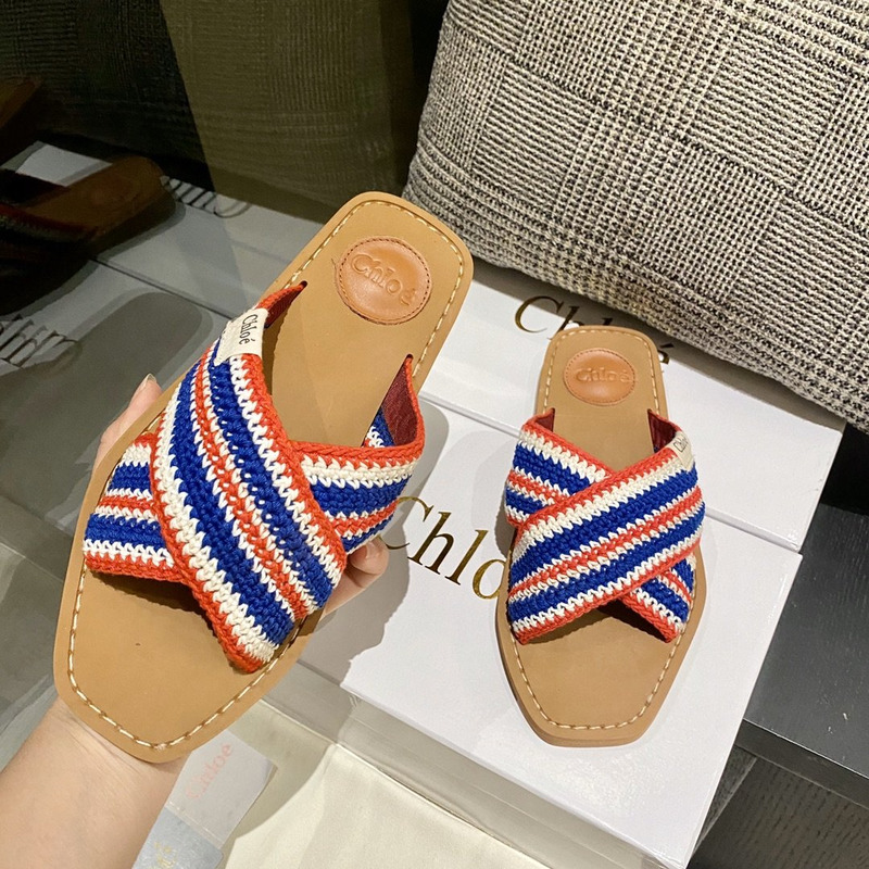 Chloe Woody striped crochet slides in Multicolor