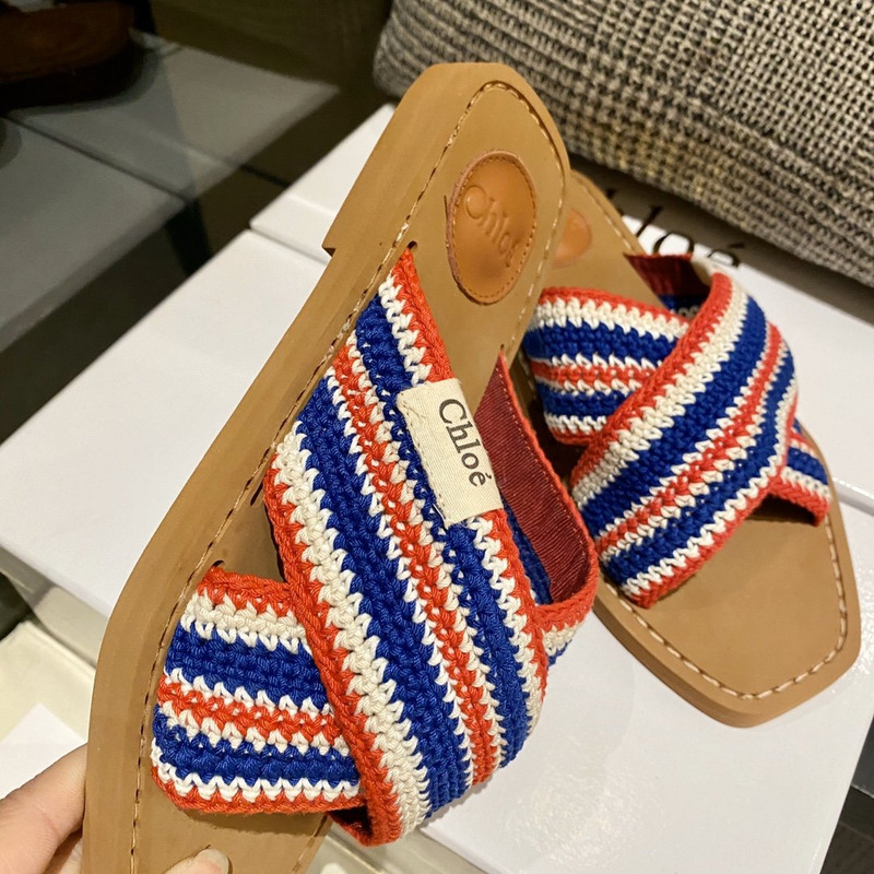 Chloe Woody striped crochet slides in Multicolor