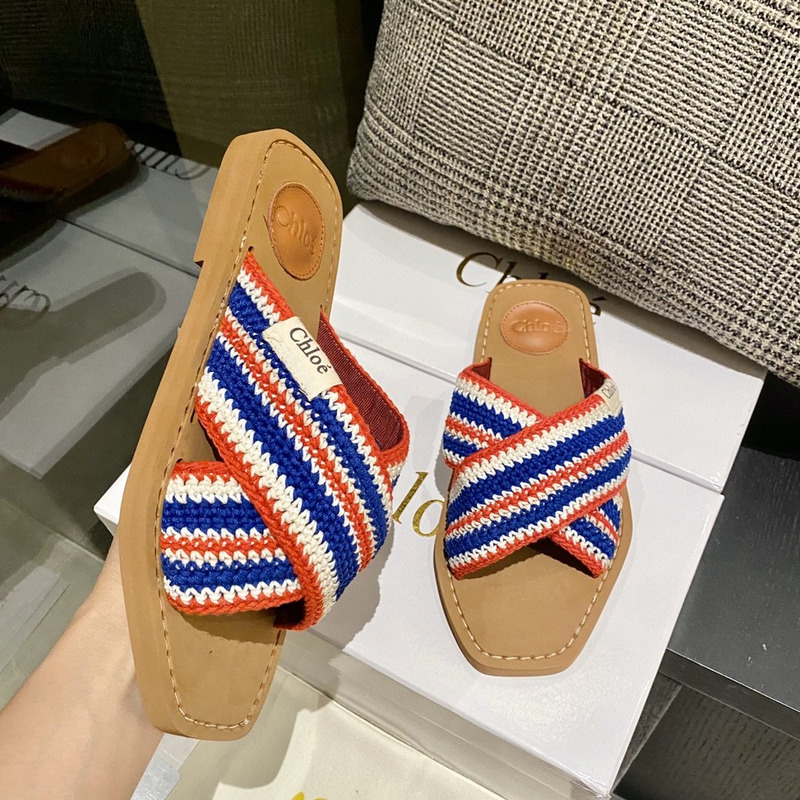 Chloe Woody striped crochet slides in Multicolor