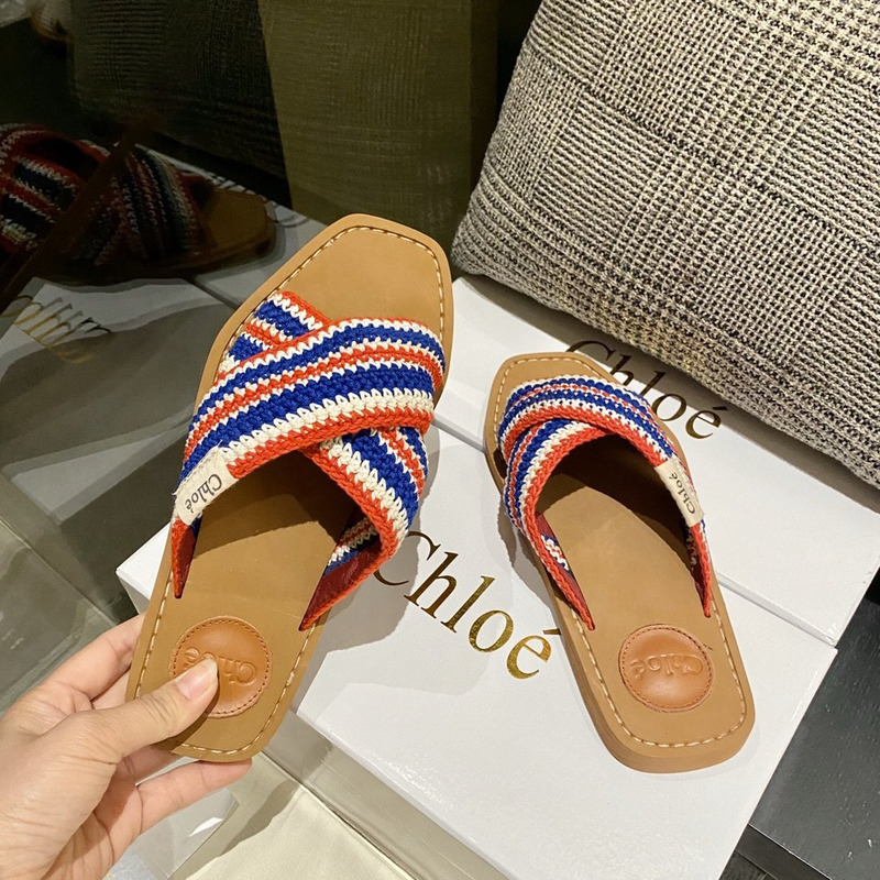 Chloe Woody striped crochet slides in Multicolor