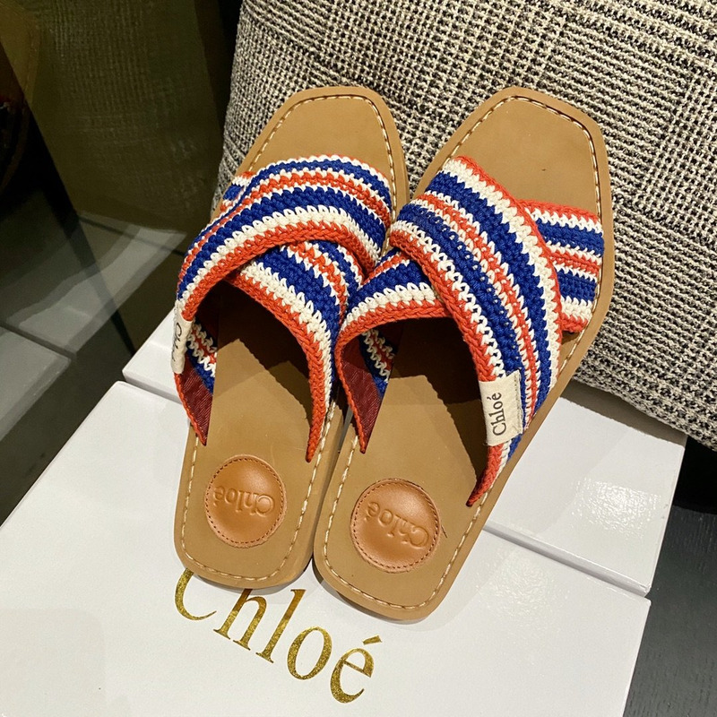 Chloe Woody striped crochet slides in Multicolor