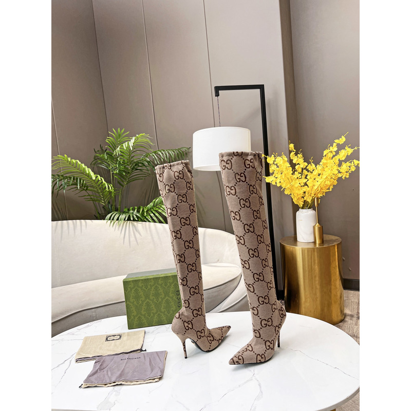 g*u*i×Ba*len*cia*ga collaboration knee length boots in brown