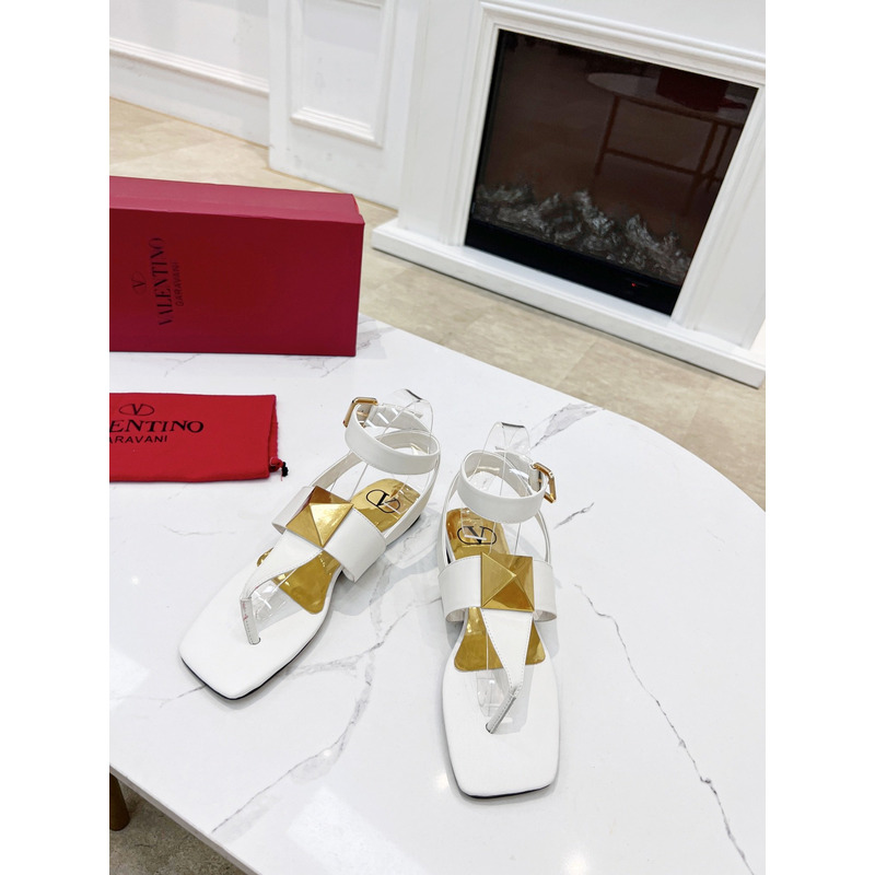 Valentino One Stud Leather Sandals in White