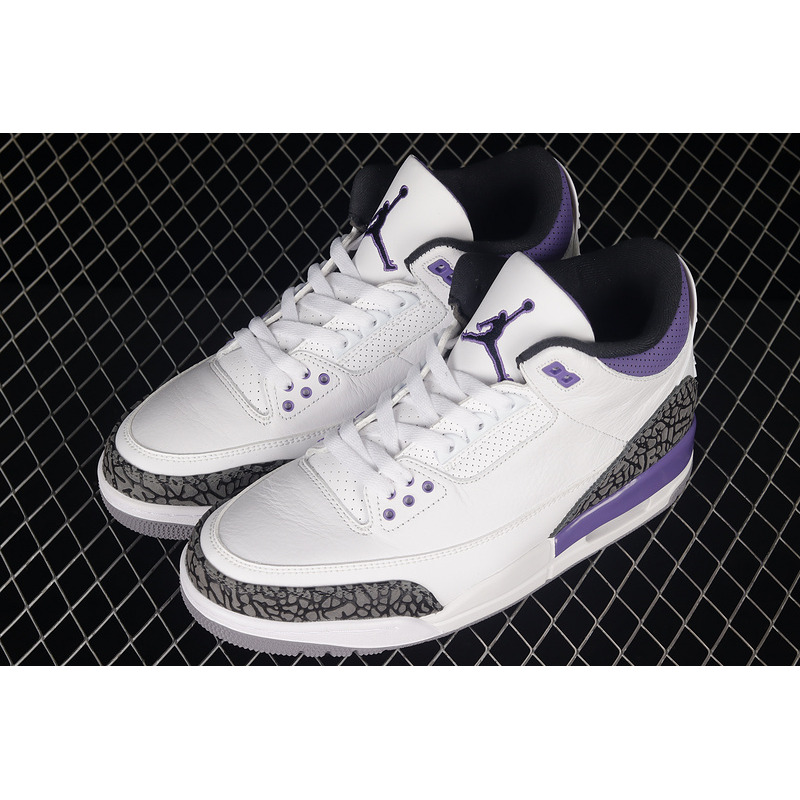 Air Jordan 3 Wolf Grey Sneakers White and Purple