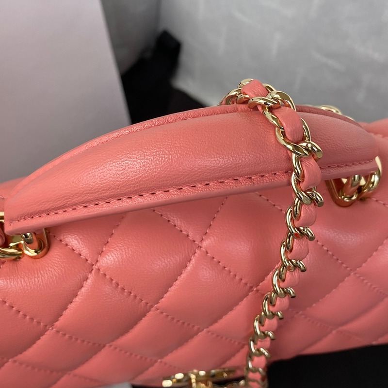 Ch*el mini flap bag with top handle lambskin & gold-tone metal pink