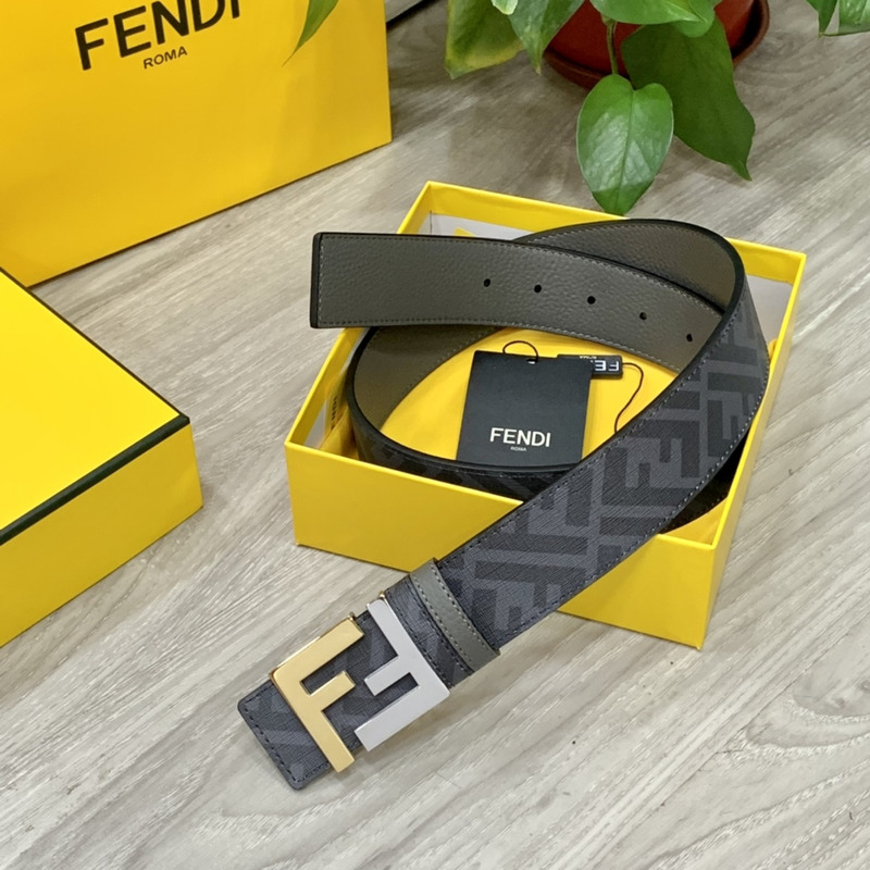 F**di grey leather belt gold/silver