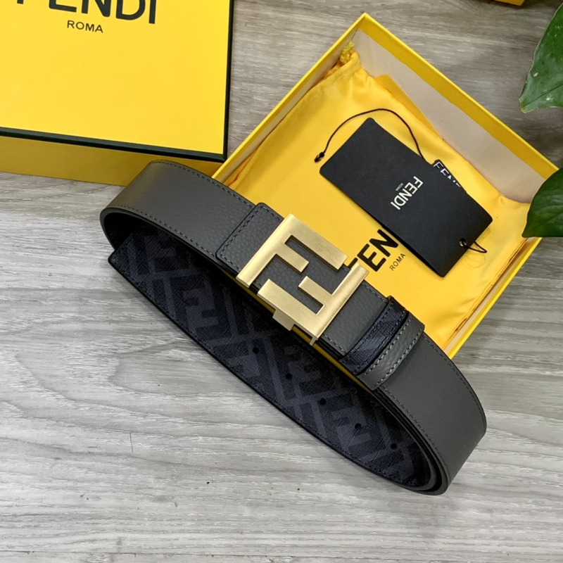 F**di squared ff belt grey leather belt gold inside