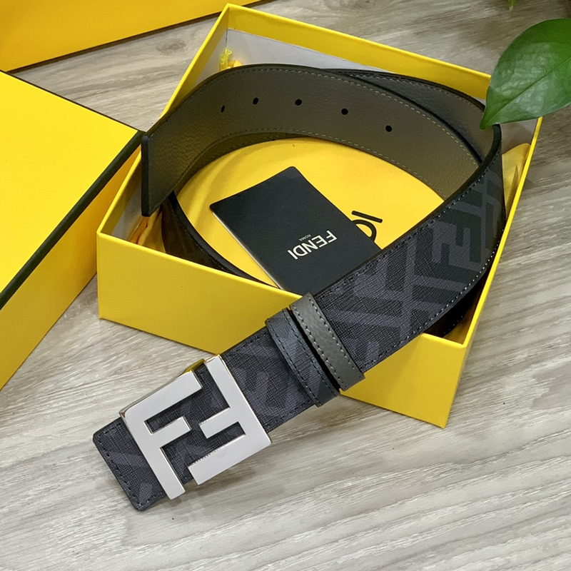 F**di squared ff belt grey leather belt sliver