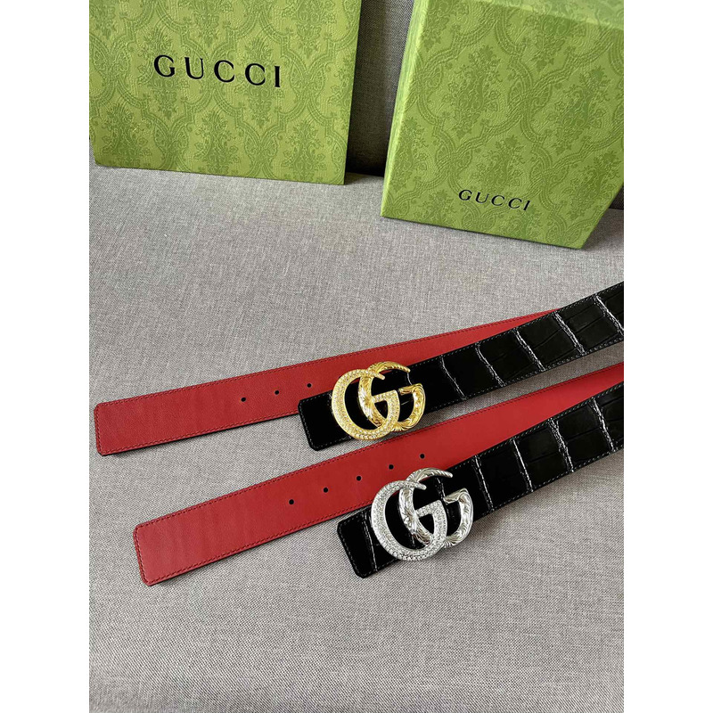 G*u*i double g silver diamond leather belt