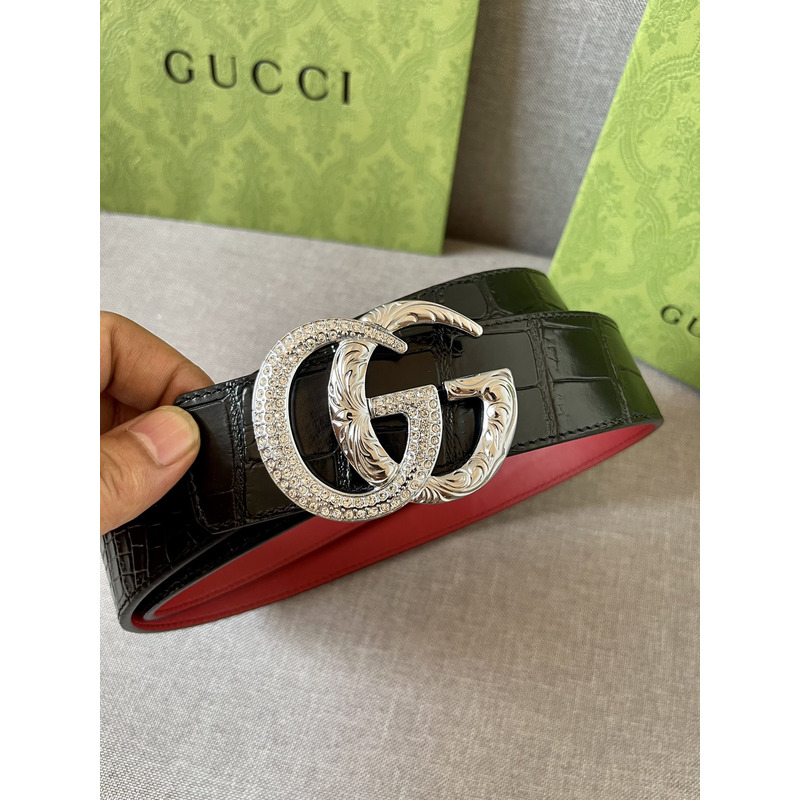 G*u*i double g silver diamond leather belt