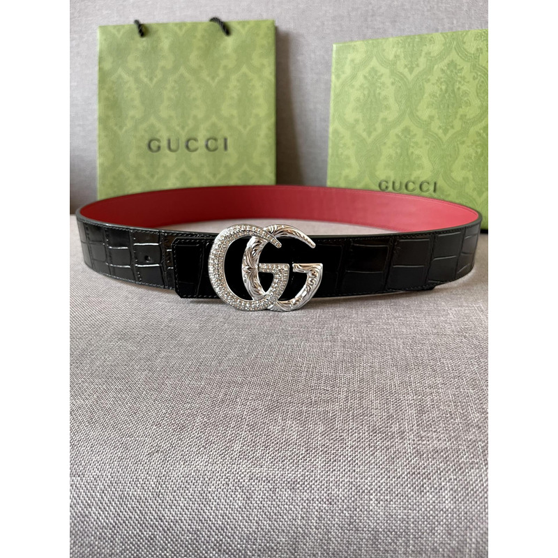 G*u*i double g silver diamond leather belt