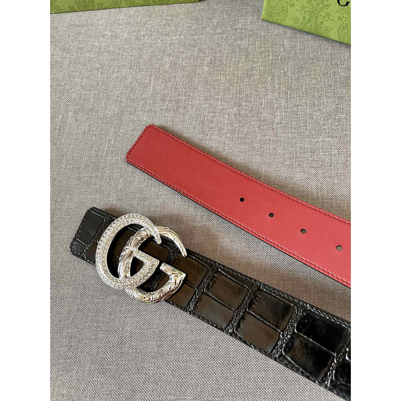 G*u*i double g silver diamond leather belt