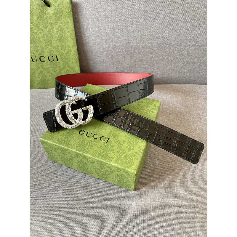 G*u*i double g silver diamond leather belt